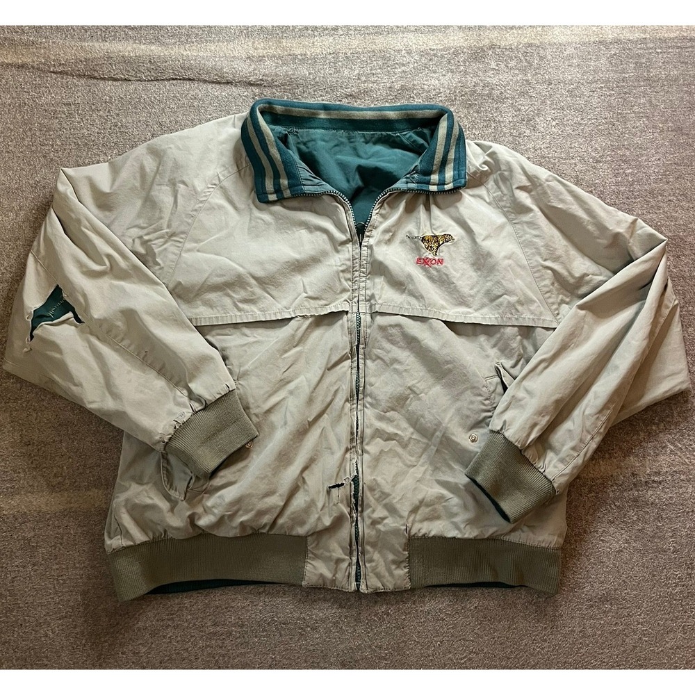 Vintage Exxon Tiger Crown Club King Louie Reversible Bomber Jacket Thrashed